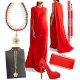 Red Black and Gold Crystal Pearl Pendant Necklace - Sudipta