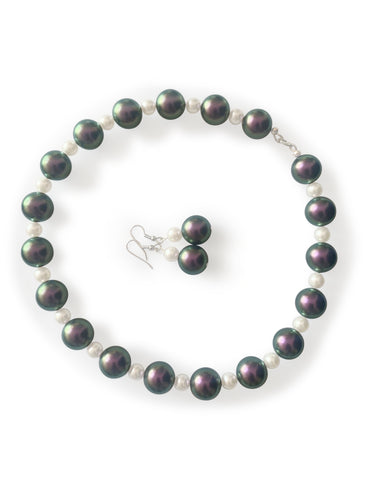 Purple-Green and Cream Shiny Crystal Pearl Necklace - Trishna
