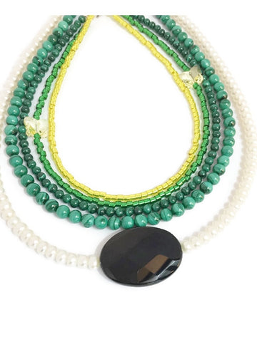 Pearl and gemstone multistrand necklace