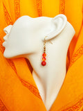 Red and Gold Crystal Pearl Earrings - Amelia