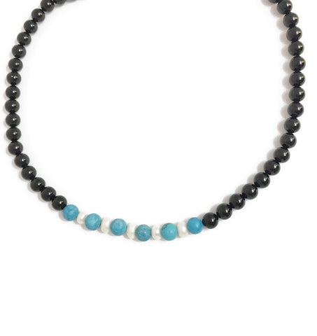 Black and Blue Crystal Pearl Choker - Kajal