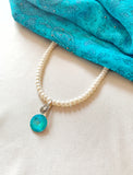 Pearl Necklace with Crystal Pendant - Crystal