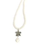 Pearl and Swarovski necklace with Swarovski pearl pendant and Sterling Silver and Marcasite