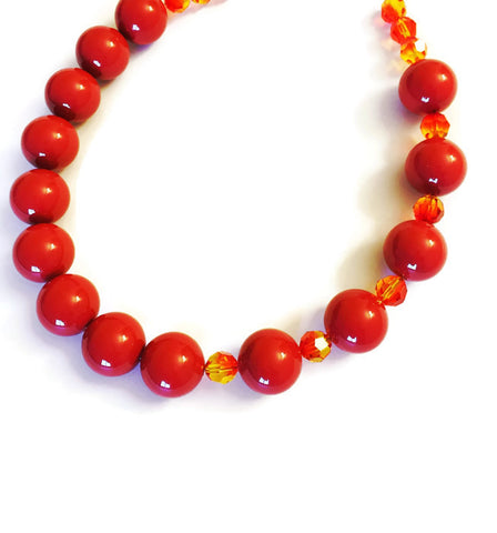 Crystal Pearl Choker in Red and Yellow - Nuri