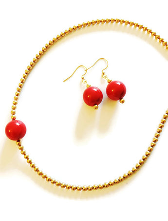 Red and Gold crystal pearl choker - Isha (Limited Quantity)