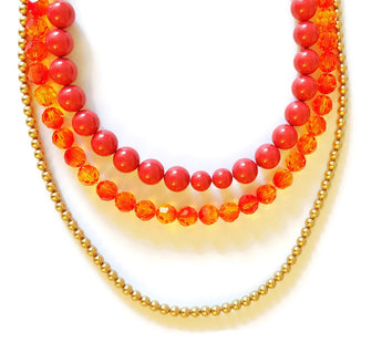 Multi-strand Red and Gold crystal pearl necklace - Tanvi