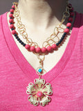 Red Black and Gold Crystal Pearl Pendant Necklace - Sudipta