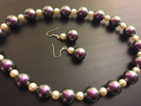 Purple-Green and Cream Shiny Crystal Pearl Necklace - Trishna