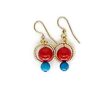 Red, Blue and Gold Earrings - Honey
