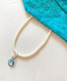 Pearl Necklace with Crystal Pendant - Crystal