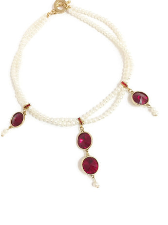 Pearl and Swarovski choker with Swarovski crystal rivoli pendant in Siam or Red