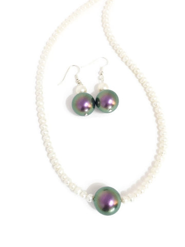 Pearl and Swarovski necklace with Swarovski pearl pendant in Purple