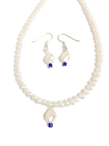 Something Blue on White Freshwater Pearl Necklace - Neela