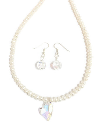 Pearl and Swarovski necklace with Swarovski pearl pendant in crystal clear